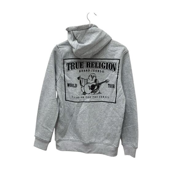 NWT True Religion Big T Zip Up Hoodie Heather Gray Jet Black Men’s Size Small - Picture 7 of 8